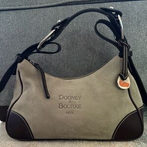 Dooney & Bourke Hobo Bag Gray Suede with Brown Leather